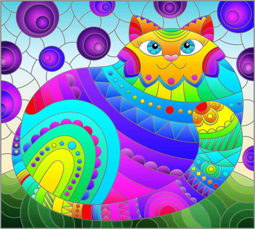 Glasmalerei mit einer Regenbogenkatze jigsaw puzzle in Puzzle des Tages puzzles on TheJigsawPuzzles.com