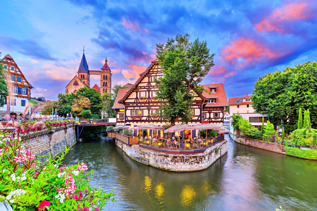 Medieval Esslingen am Neckar at Sunset jigsaw puzzle in Puzzle of the Day puzzles on TheJigsawPuzzles.com
