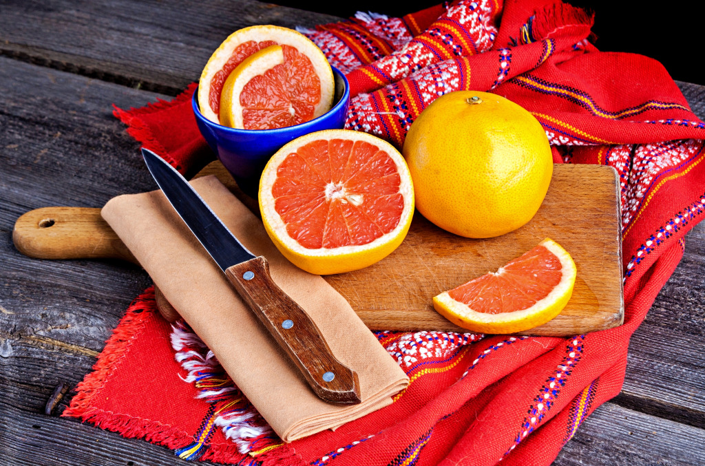 Grapefruits on a Wooden Table jigsaw puzzle in Fruits & Veggies puzzles on TheJigsawPuzzles.com