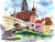 Watercolor of the Stone Bridge in Regensburg, Germany