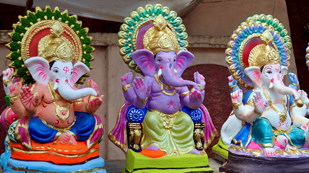Ganesha, der Gott des Glücks, Indien jigsaw puzzle in Handgemacht puzzles on TheJigsawPuzzles.com