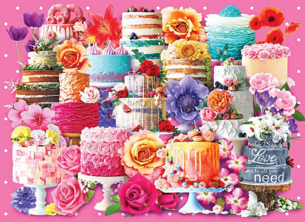 cakes and flowers jigsaw puzzle in Rosemary Andrews puzzles on TheJigsawPuzzles.com