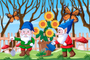 Cartoon Garden Scene with Gnomes