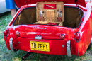 Hickory, Nc, Usa-7 Sept 2019: 1960 Triumph Tr3a Sports Car, Red, View From Rear Showing Open Trunk With Open Picnic Basket.