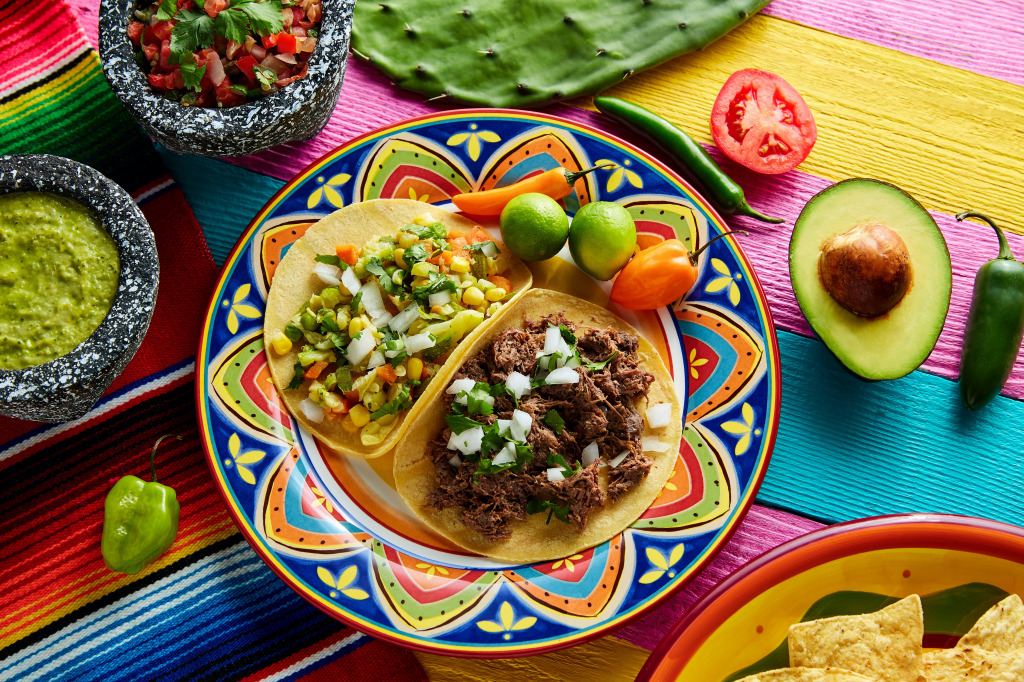 Barbacoa Tacos on a Colorful Table jigsaw puzzle in Food & Bakery puzzles on TheJigsawPuzzles.com