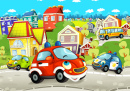 Cartoon Scene with Happy Cars