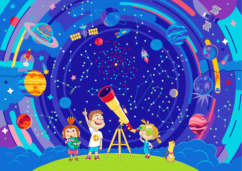 Children Watching the Starry Sky jigsaw puzzle in Kids Puzzles puzzles on TheJigsawPuzzles.com