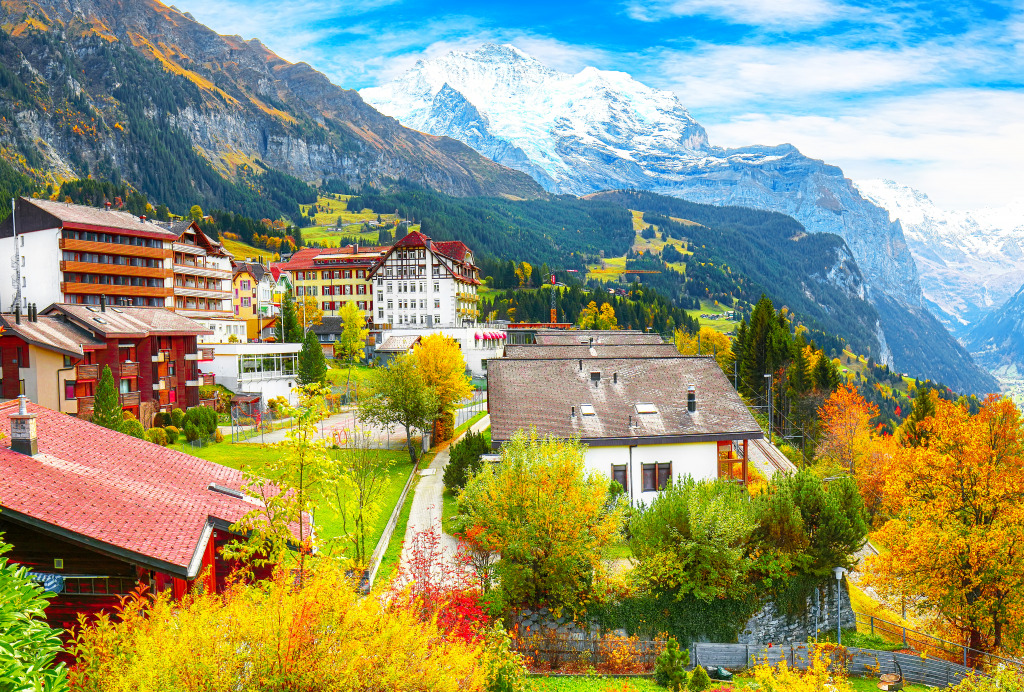 Stunning Autumn View of Wengen, Switzerland jigsaw puzzle in Great Sightings puzzles on TheJigsawPuzzles.com