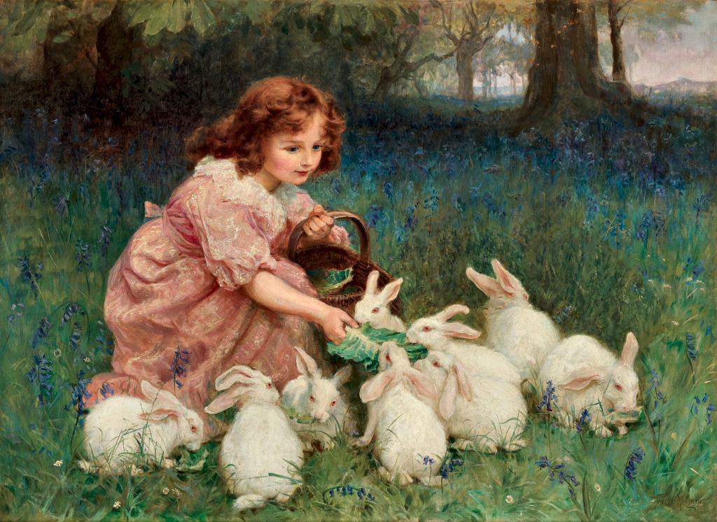 Feeding the Rabbits jigsaw puzzle in Piece of Art puzzles on TheJigsawPuzzles.com