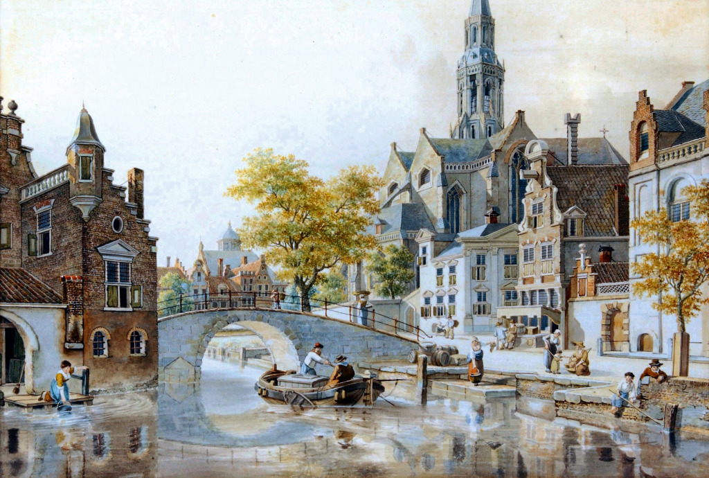 A Busy Day in a Sunlit Dutch Town jigsaw puzzle in Piece of Art puzzles on TheJigsawPuzzles.com