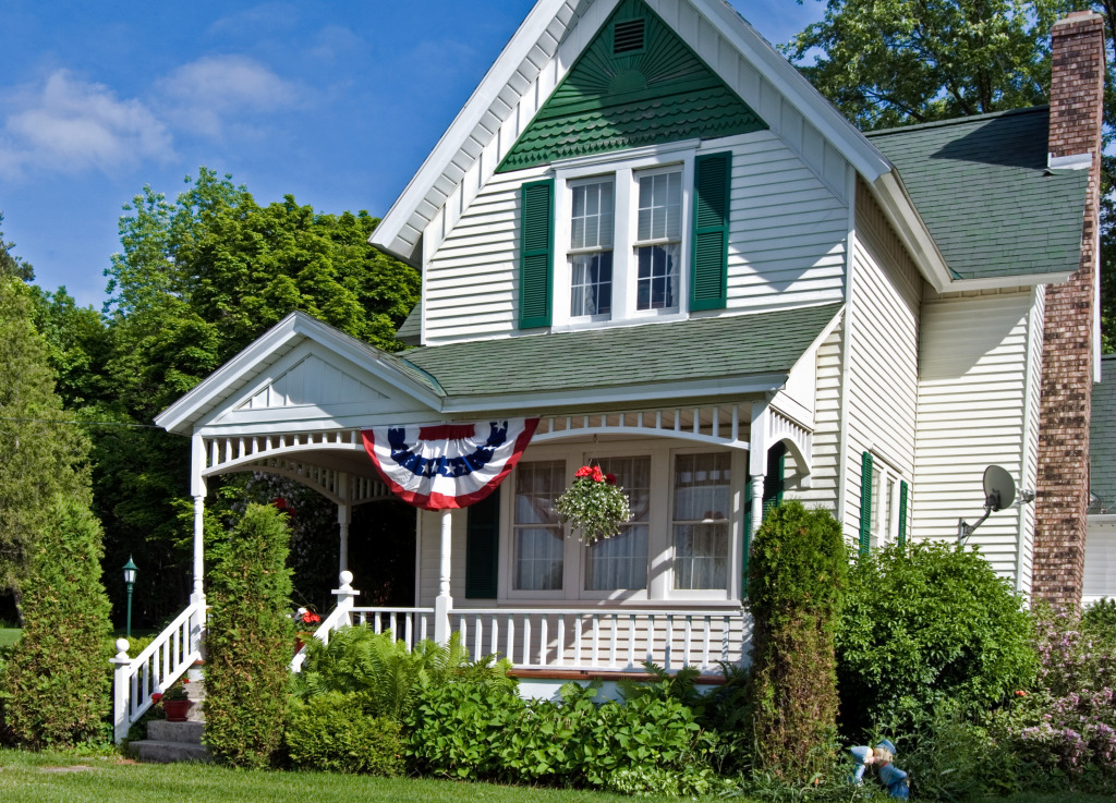 American Home with Flag Bunting jigsaw puzzle in Puzzle of the Day puzzles on TheJigsawPuzzles.com