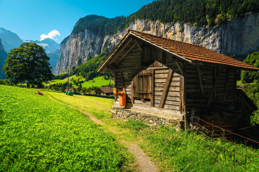 Alpine Wooden Barn in the Bernese Oberland jigsaw puzzle in Puzzle of the Day puzzles on TheJigsawPuzzles.com