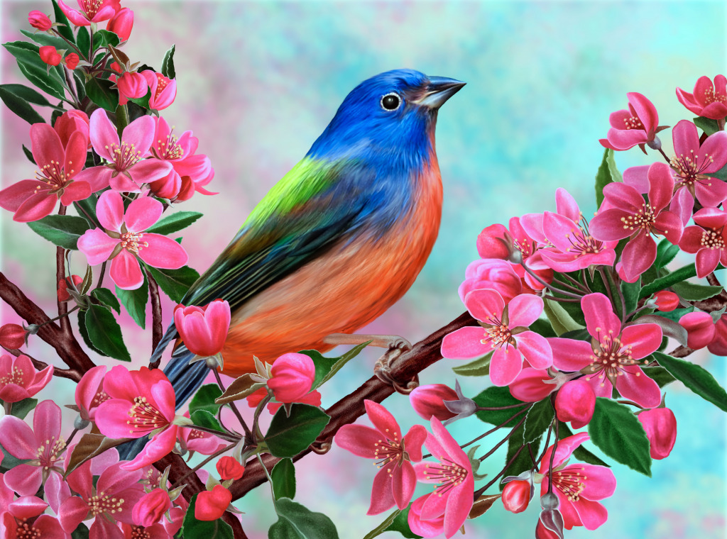 Bird on an Apple Tree Branch jigsaw puzzle in Puzzle of the Day puzzles on TheJigsawPuzzles.com