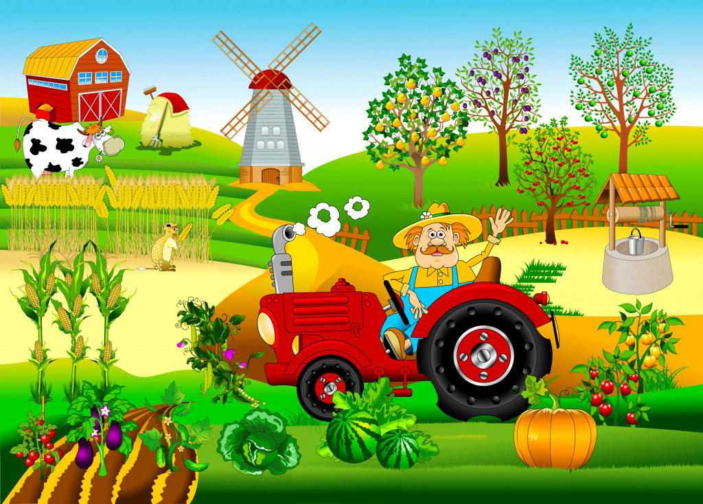 Farmer on a Tractor Working on his Farm jigsaw puzzle in Puzzle of the Day puzzles on TheJigsawPuzzles.com