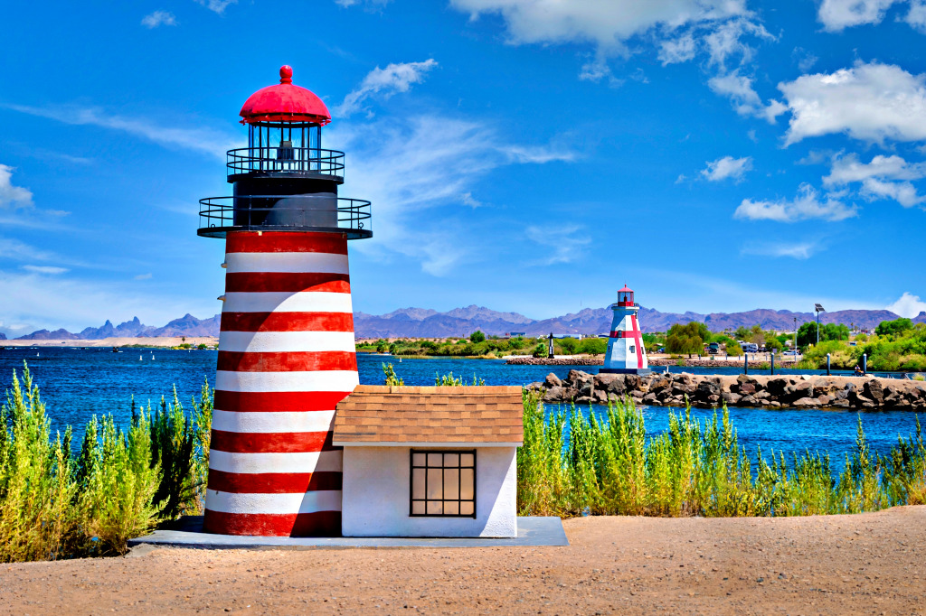 Lake Havasu City Lighthouses, USA jigsaw puzzle in Puzzle of the Day puzzles on TheJigsawPuzzles.com