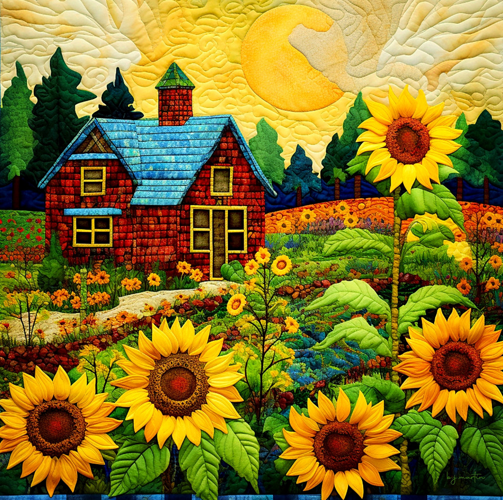 Carré de courtepointe Sunflower Farm jigsaw puzzle in Puzzle du jour puzzles on TheJigsawPuzzles.com