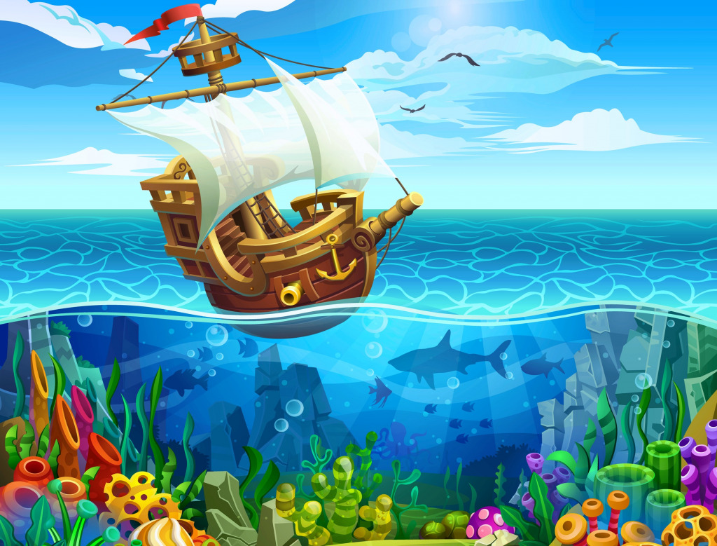 Segelschiff durchquert ein Meereskorallenriff jigsaw puzzle in Unter dem Meer puzzles on TheJigsawPuzzles.com