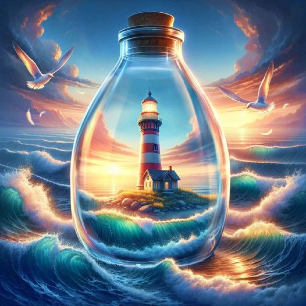 LIGHTHOUSE IN A BOTTLE jigsaw puzzle in Ruth Brant puzzles on TheJigsawPuzzles.com