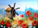 Ukrainian Windmill and Wildflowers
