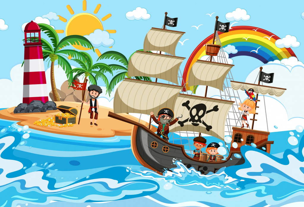 Ilha e Navio Pirata jigsaw puzzle in Infantil puzzles on TheJigsawPuzzles.com