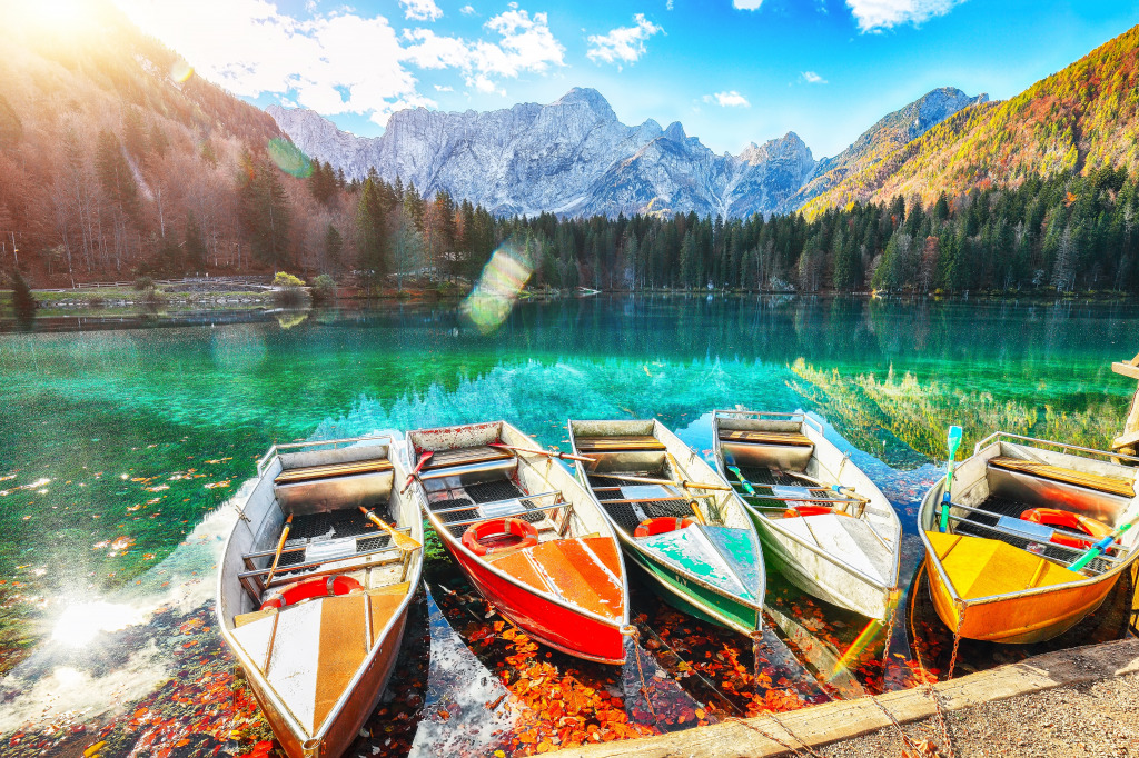 Sunset over Lake Fusine, Julian Alps jigsaw puzzle in Great Sightings puzzles on TheJigsawPuzzles.com