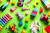 Children's Toys on a Green Background