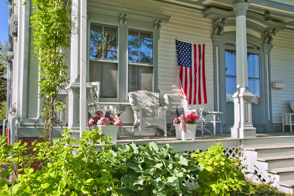 Porch Decorated for 4th of July jigsaw puzzle in Street View puzzles on TheJigsawPuzzles.com
