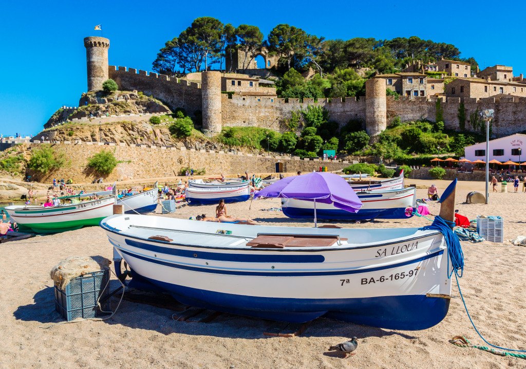 Strand von Tossa de Mar und Festung, Costa Brava jigsaw puzzle in Schlösser puzzles on TheJigsawPuzzles.com