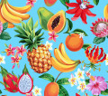 Hawaiian Pattern with Tropical Fruits and Flowers