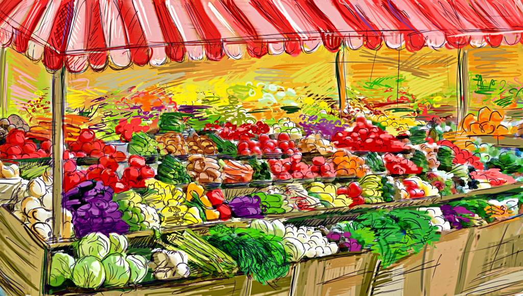 Stalls with Fruits and Vegetables jigsaw puzzle in Fruits & Veggies puzzles on TheJigsawPuzzles.com