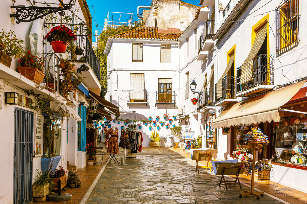 Strassenansicht der Altstadt von Marbella, Spanien jigsaw puzzle in Straßenansicht puzzles on TheJigsawPuzzles.com