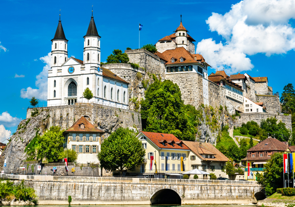 Aarburg Castle and Church in Switzerland jigsaw puzzle in Castles puzzles on TheJigsawPuzzles.com