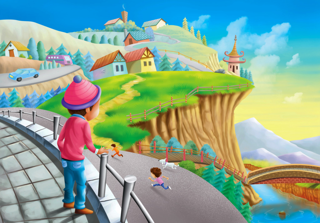 Beau paysage et enfants jigsaw puzzle in Puzzles pour enfants puzzles on TheJigsawPuzzles.com