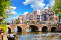 Amstel River, Houses and Bridge, Amsterdam