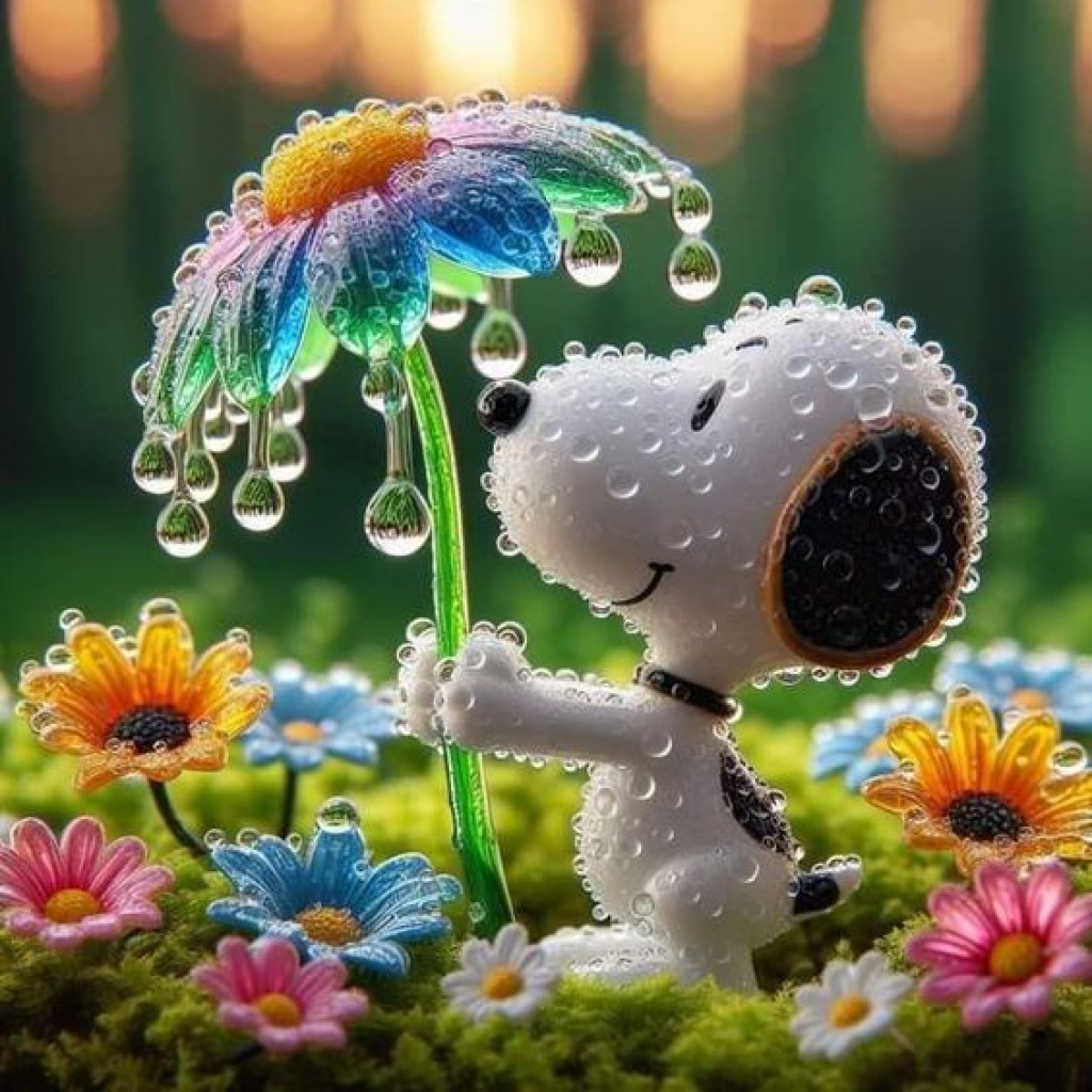 Dew covered Snoopy w-Dew covered daisy jigsaw puzzle in Carolyn Wright puzzles on TheJigsawPuzzles.com