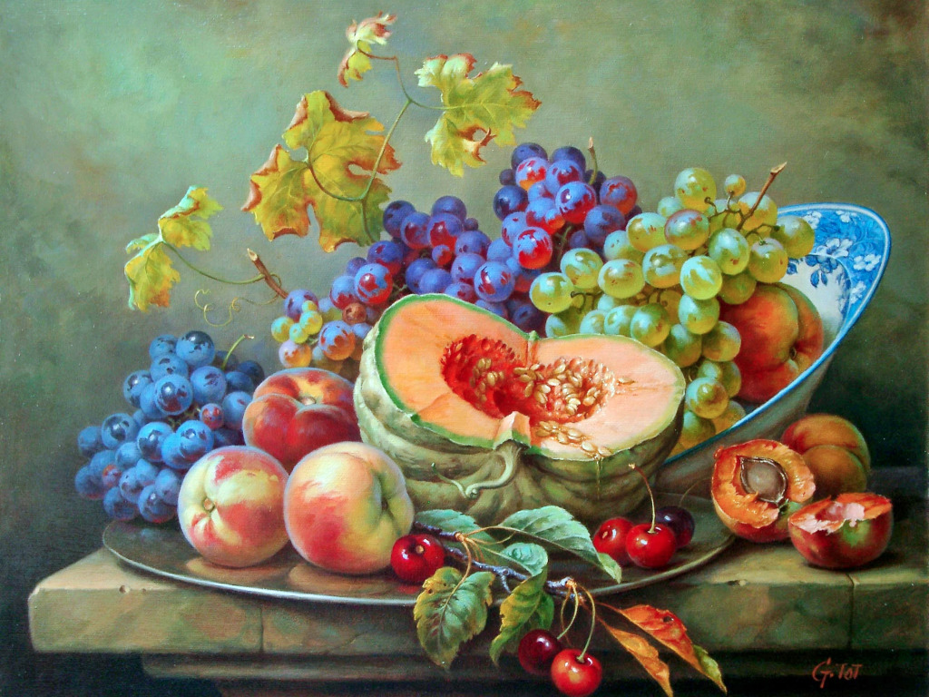 Stillleben mit Obst und Gemüse jigsaw puzzle in Obst & Gemüse puzzles on TheJigsawPuzzles.com