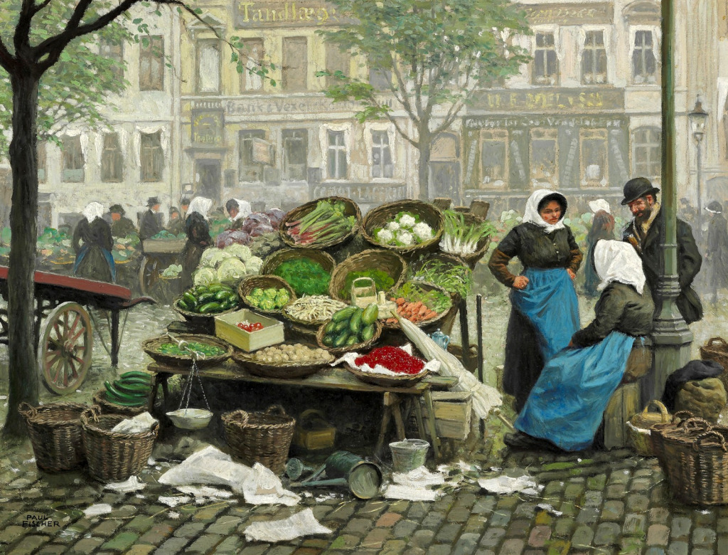 Farmers' Wives Selling Fresh Vegetables jigsaw puzzle in Piece of Art puzzles on TheJigsawPuzzles.com