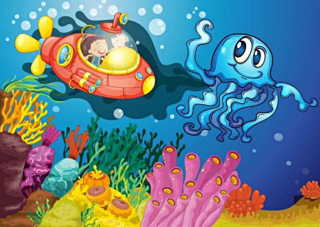 Kids in a Submarine and an Octopus jigsaw puzzle in Kids Puzzles puzzles on TheJigsawPuzzles.com