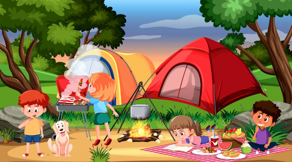 Picnic Scene in the Forest jigsaw puzzle in Kids Puzzles puzzles on TheJigsawPuzzles.com