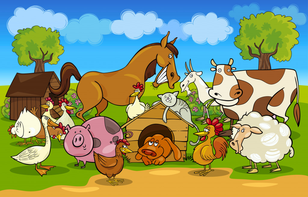 Cena rural com animais de fazenda jigsaw puzzle in Infantil puzzles on TheJigsawPuzzles.com