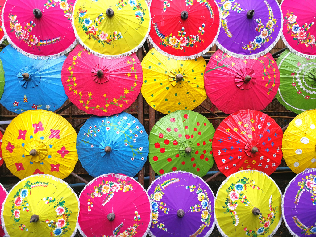 Handmade Paper Umbrellas in Thailand jigsaw puzzle in Handmade puzzles on TheJigsawPuzzles.com