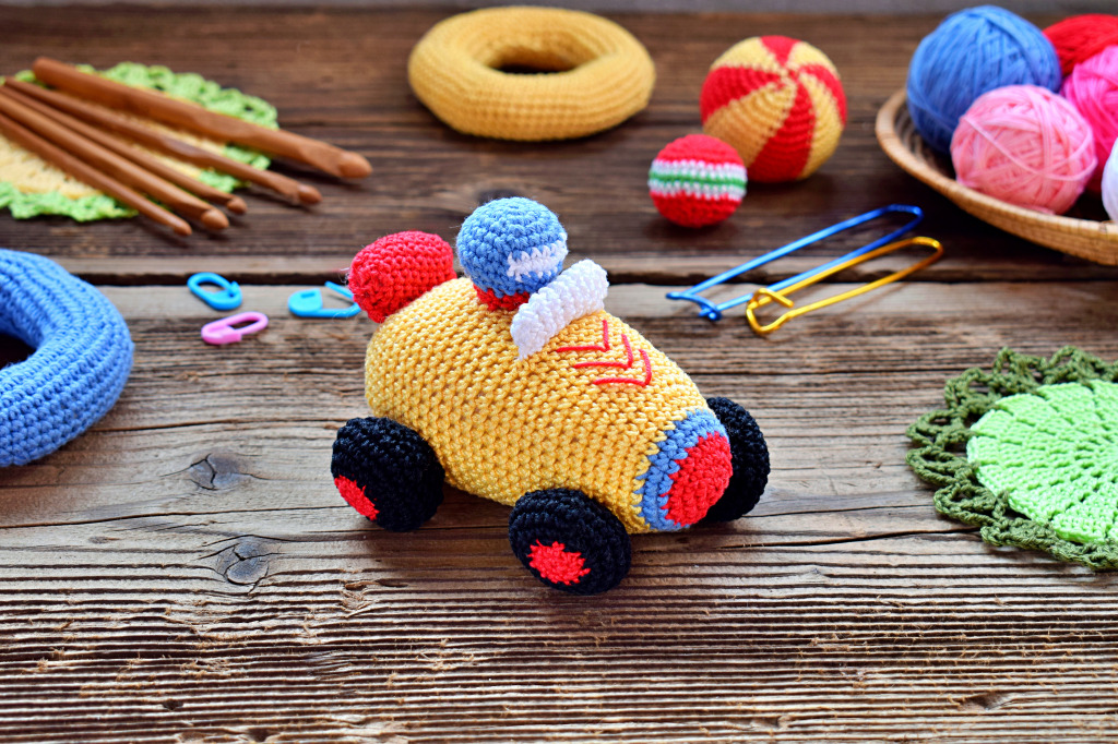 Children's Toy Crochet Racing Car jigsaw puzzle in Handmade puzzles on TheJigsawPuzzles.com