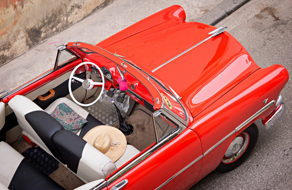 Top View of Vintage Classic Car, Havana, Cuba jigsaw puzzle in Cars & Bikes puzzles on TheJigsawPuzzles.com