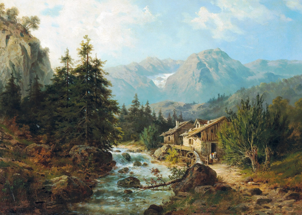 Mill by a Mountain Stream jigsaw puzzle in Waterfalls puzzles on TheJigsawPuzzles.com