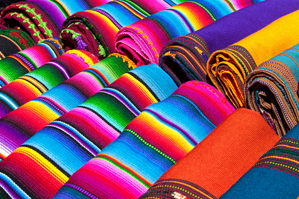 Colorful Blankets at a Market in Mexico jigsaw puzzle in Handmade puzzles on TheJigsawPuzzles.com