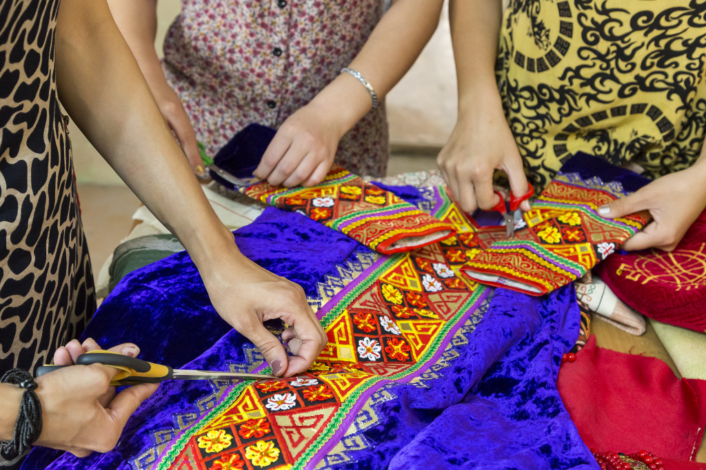 Tailoring a Wedding Dress in Uzbekistan jigsaw puzzle in Handmade puzzles on TheJigsawPuzzles.com