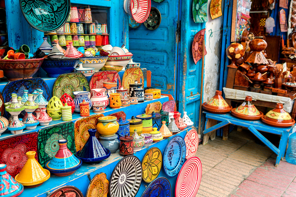 Colorful Ceramics in a Moroccan Shop jigsaw puzzle in Puzzle of the Day puzzles on TheJigsawPuzzles.com