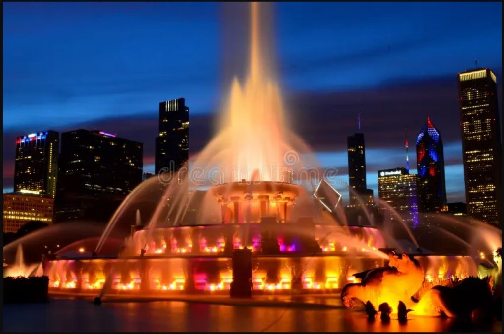 Buckingham Fountain - Chicago - night jigsaw puzzle in Carolyn Wright puzzles on TheJigsawPuzzles.com