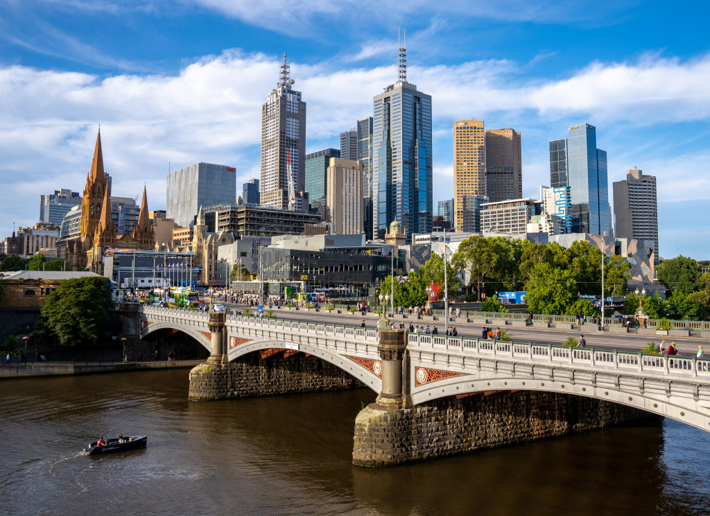 Skyline von Melbourne, Victoria, Australien jigsaw puzzle in Brücken puzzles on TheJigsawPuzzles.com