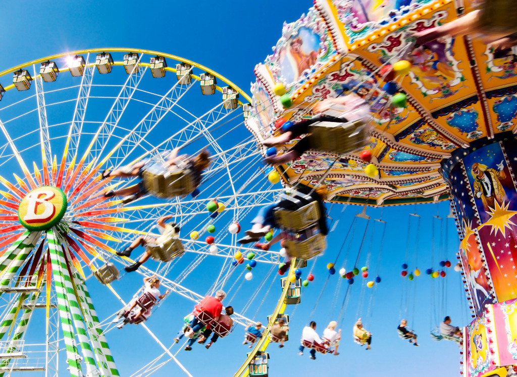 Vintage Carousel and Ferris Wheel jigsaw puzzle in People puzzles on TheJigsawPuzzles.com